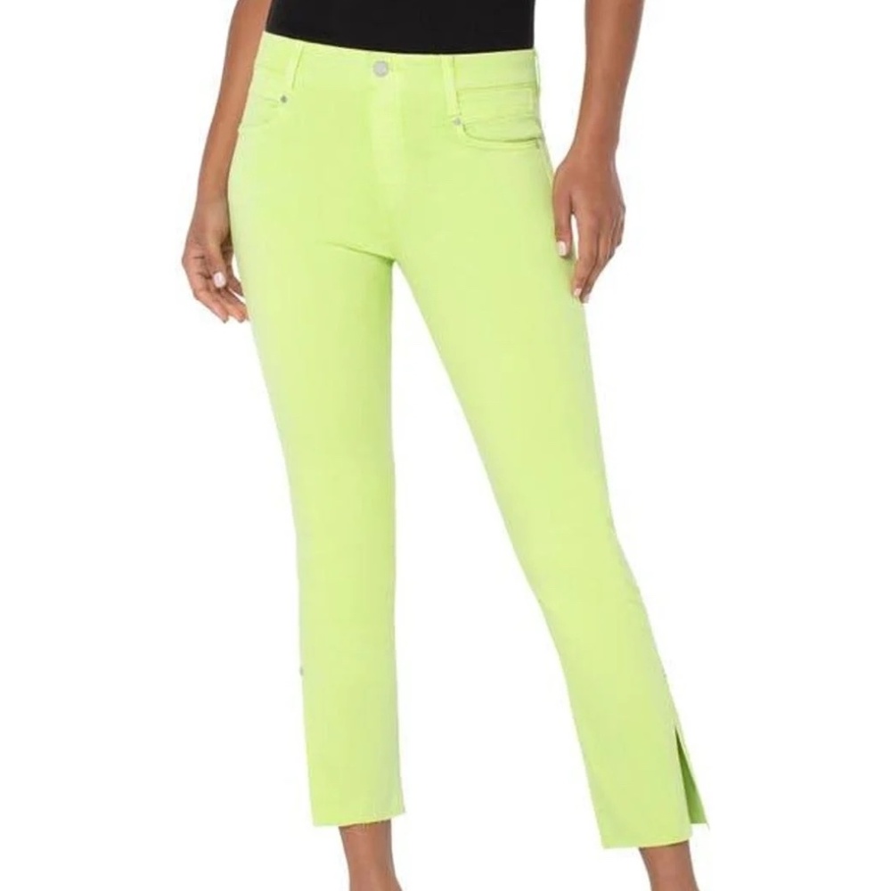 Liverpool Los Angeles Lime Green Gia Glider Pull-On Split Hem Ankle Jeans~Size 8